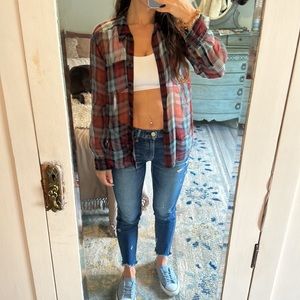 Elizabeth And James Plaid Sheer Button Down